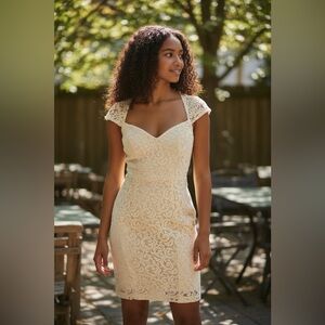 J.Crew Tinsley Ivory Lace Sheath Dress Cap Sleeve Sweetheart Neckline Sz 4
